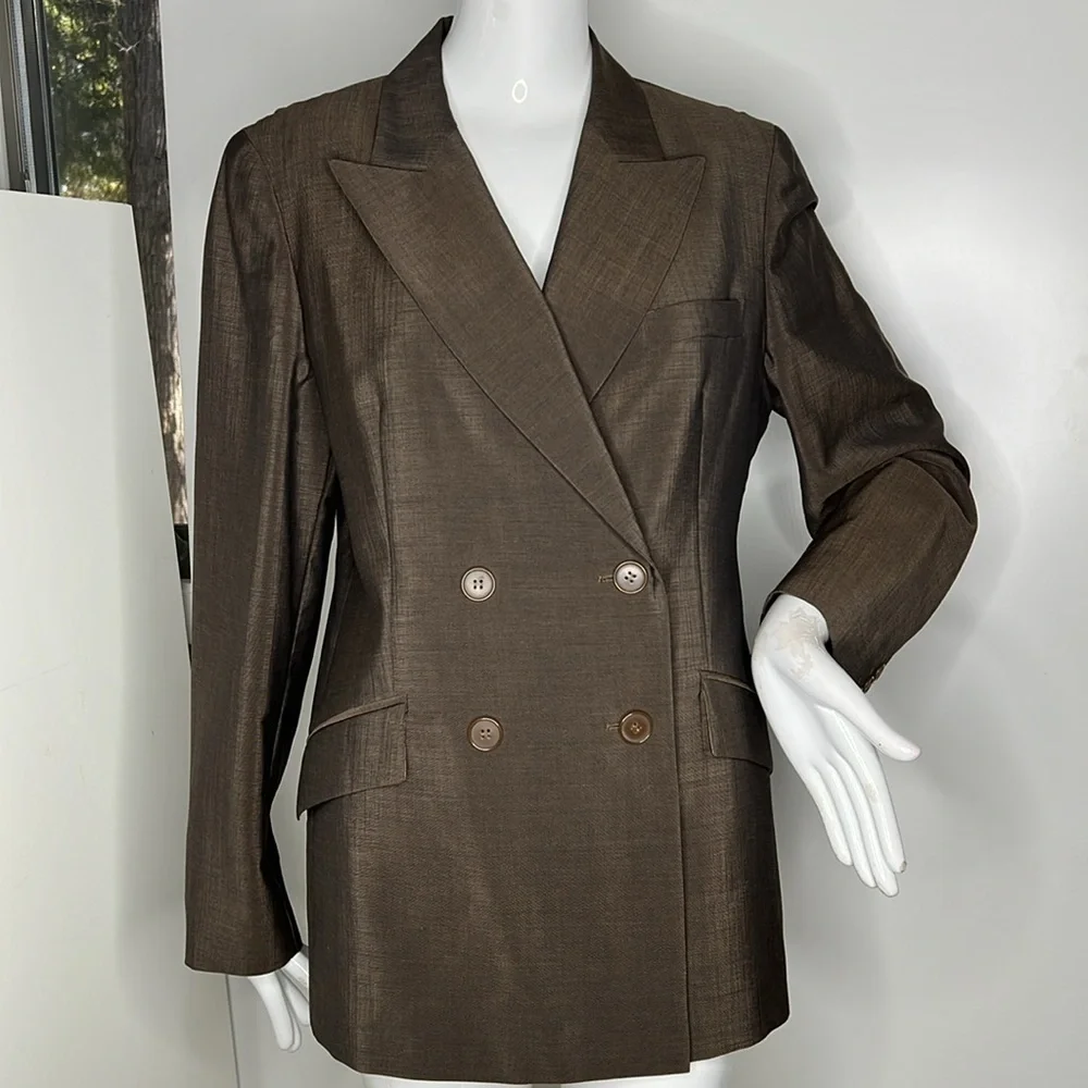 MaxMara Sz 44 /14 Double Breasted Double Vented Summer Wool Mohair Fillet Blazer